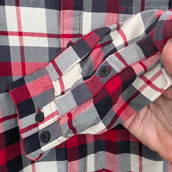 Columbia Plaid Cotton Long Sleeve Button Up Shirt Red Black White Men's 2XL EUC - Picture 4 of 7